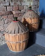 Gistflessen/wijnflessen in houten mand, Ophalen, Gebruikt, Mand, Rond