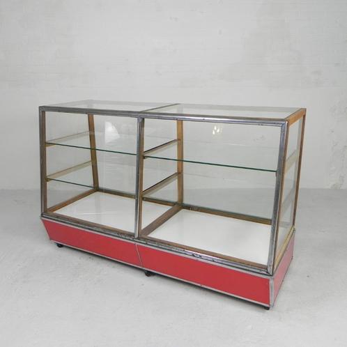 Vintage bakkersvitrine, toonbank op zwenkwielen, jaren 50, Huis en Inrichting, Kasten | Vitrinekasten, Glas, Ophalen of Verzenden