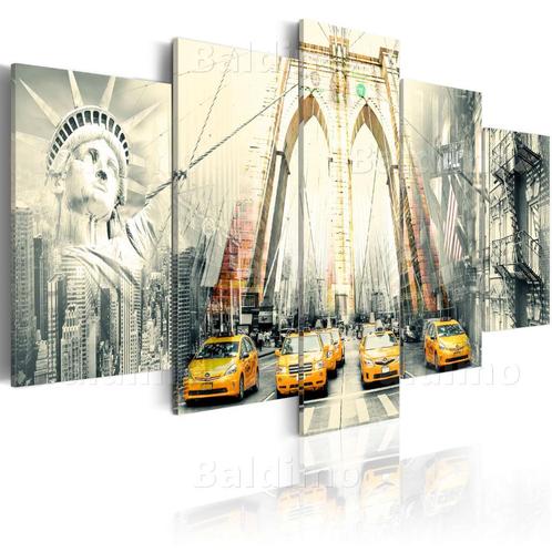 401 Taxi New York Collage 5 Luik Canvas Schilderij 200x100cm, Huis en Inrichting, Woonaccessoires | Schilderijen, Tekeningen en Foto's