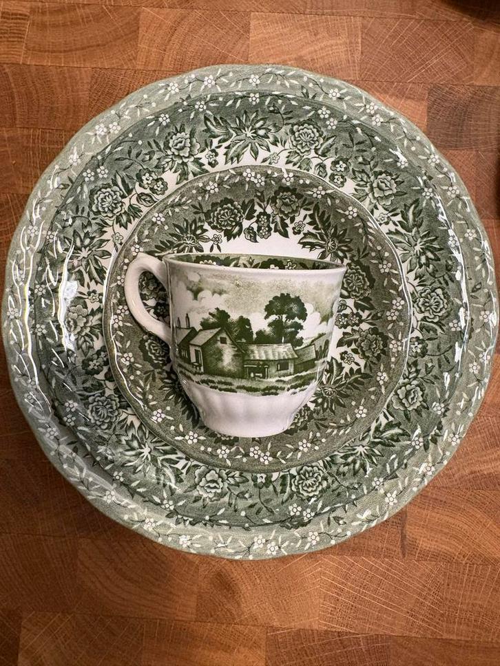 Engels Ironstone Servies - Staffordshire Groen, Huis en Inrichting, Keuken | Servies, Gebruikt, Compleet servies, Overige stijlen
