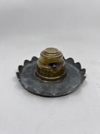 antieke inktpot tin met messing en glas, Ophalen of Verzenden