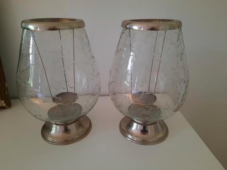 Set brocante windlichten, Huis en Inrichting, Woonaccessoires | Kandelaars en Kaarsen, Zo goed als nieuw, Kandelaar, 25 tot 50 cm