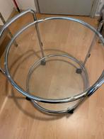 Bijzettafel op wieltjes koffietafel trolly chroom met glas, Huis en Inrichting, Tafels | Bijzettafels, Design, Rond, Ophalen, 45 tot 60 cm