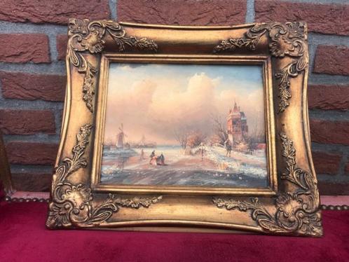 fraai schilderij; oud Hollands winterlandschap, Huis en Inrichting, Woonaccessoires | Schilderijen, Tekeningen en Foto's, Zo goed als nieuw