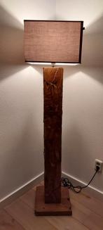 Teak houten lampen standaard en stoffen lampenkappen, 100 tot 150 cm, Zo goed als nieuw, Hout, Ophalen