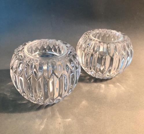 Twee transparant glazen waxinelichthouders, verzwaard glas, Huis en Inrichting, Woonaccessoires | Kandelaars en Kaarsen, Ophalen of Verzenden