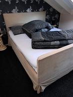 Stoffen bedombouw 160cm breed  incl lattenbodems, Huis en Inrichting, Slaapkamer | Bedden, Gebruikt, Beige, Tweepersoons, Ophalen of Verzenden