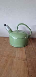 Reseda groene fluitketel met goud biezen., Antiek en Kunst, Antiek | Emaille, Ophalen of Verzenden