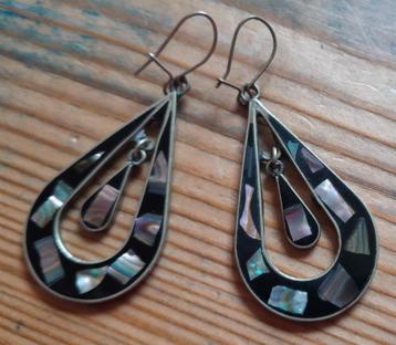 Vintage oorhangers zilver/parelmoer Abalone Alpaca jaren '70 beschikbaar voor biedingen