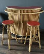 Originele vintage Tiki bar,  rotan, vintage design, Huis en Inrichting, Ophalen of Verzenden, Zo goed als nieuw, Inclusief barstoelen