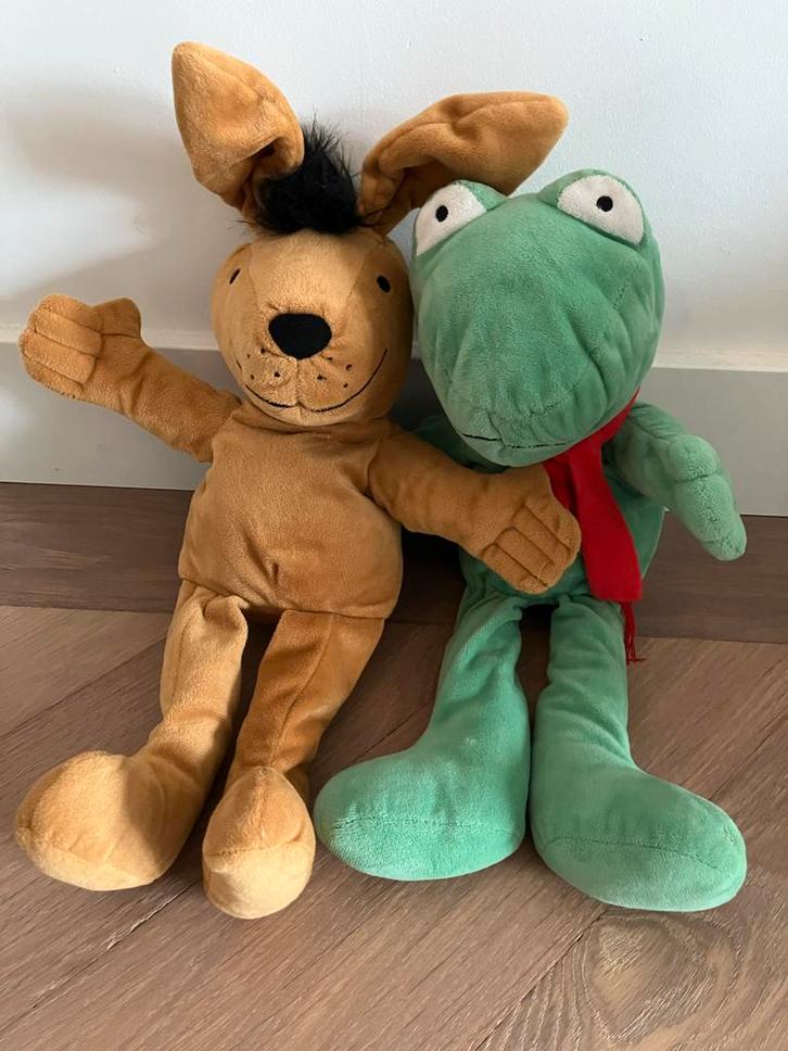 Kikker en Haas Max Velthuijs Knuffels handpoppen, Kinderen en Baby's, Speelgoed | Knuffels en Pluche, Zo goed als nieuw, Kikker