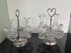 2 oude sets olie en azijn glas in chroom houder, Antiek en Kunst, Antiek | Glas en Kristal, Ophalen of Verzenden