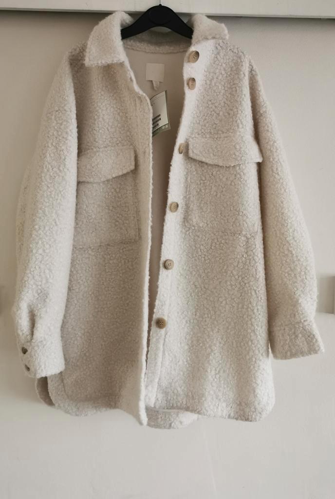 H&M teddy jas mt. L, Kleding | Dames, Jassen | Winter, Nieuw, Maat 42/44 (L), Wit, Verzenden