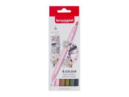 Fineliner Brush pen Bruynzeel Creatives Tokyo set 6 kleuren, Hobby en Vrije tijd, Tekenen, Nieuw, Potlood of Stift, Ophalen of Verzenden