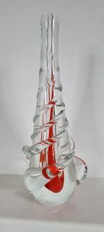 Glazen Vaas Rode strepen gesig. BARTKO LEERDAM 2004 h. 30 cm, Antiek en Kunst, Kunst | Designobjecten, Ophalen of Verzenden