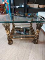 Vintage messing & glazen salontafel, jaren 60, Ophalen, Gebruikt, 50 tot 100 cm, Unknown