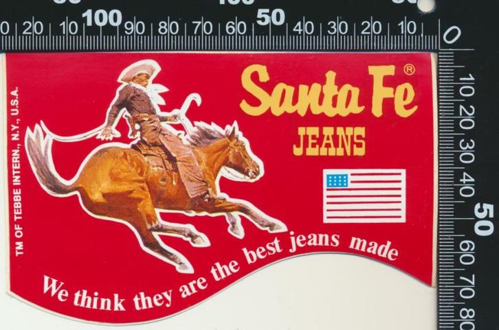 Sticker: Santa Fe Jeans, Verzamelen, Stickers, Zo goed als nieuw, Bedrijf of Vereniging, Ophalen of Verzenden