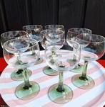 8 vintage wijnglazen groene voet kristal kristalglas, Ophalen of Verzenden, Gebruikt, Overige typen