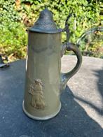 Handgemaakte Duitse Bierpul met tinnen deksel, Ophalen of Verzenden, Zo goed als nieuw