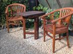Teakhouten Balkonset: 2 Stoelen & Inklaptafel, Ophalen, Gebruikt, Teakhout, Inklapbaar