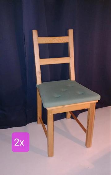2 Ikea Ivar Grenen Eetkamerstoelen + Kussens - afbeelding 1