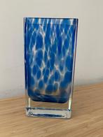 Gevlekte blauwe rechthoekige vaas, Overige kleuren, Ophalen of Verzenden, Minder dan 50 cm, Glas