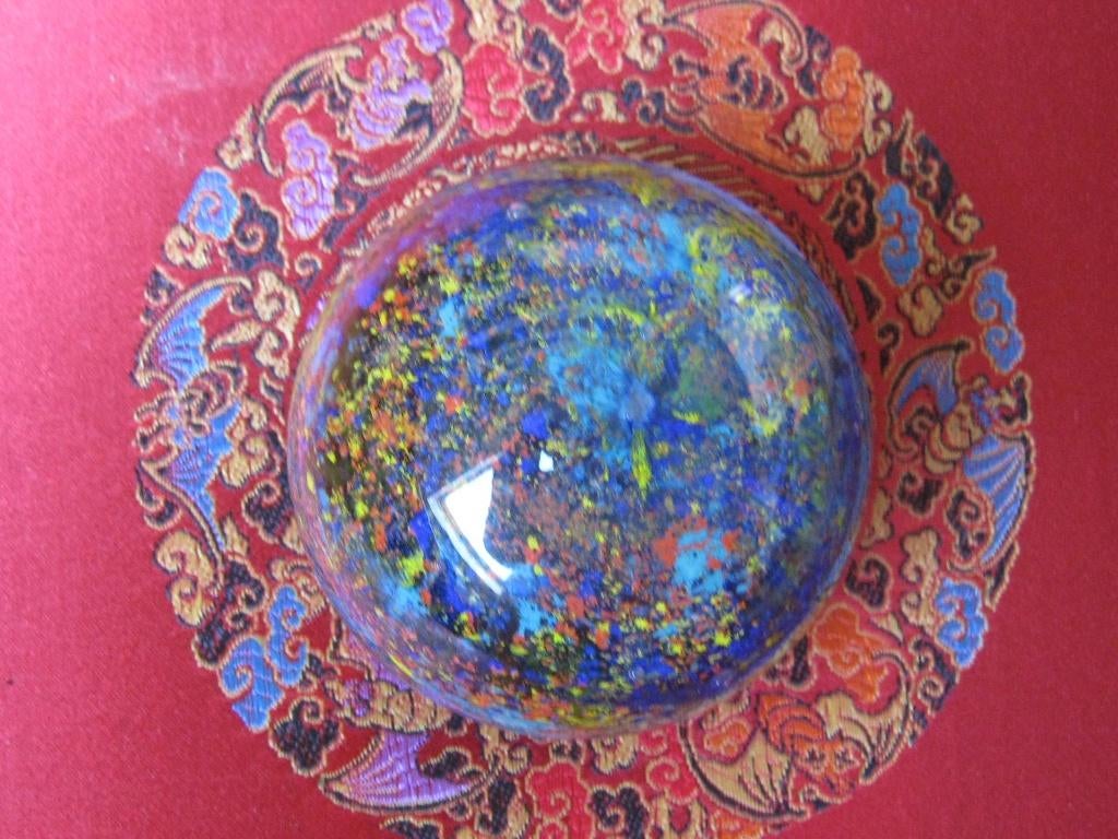 Glazen presse papier blauw, turkoois, geel, oranje, Verzenden, Zo goed als nieuw