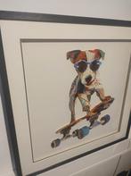 Wanddecoratie hond op Skate Board papierkunst 65 x 65, Ophalen, 50 tot 75 cm, Nieuw, Schilderij