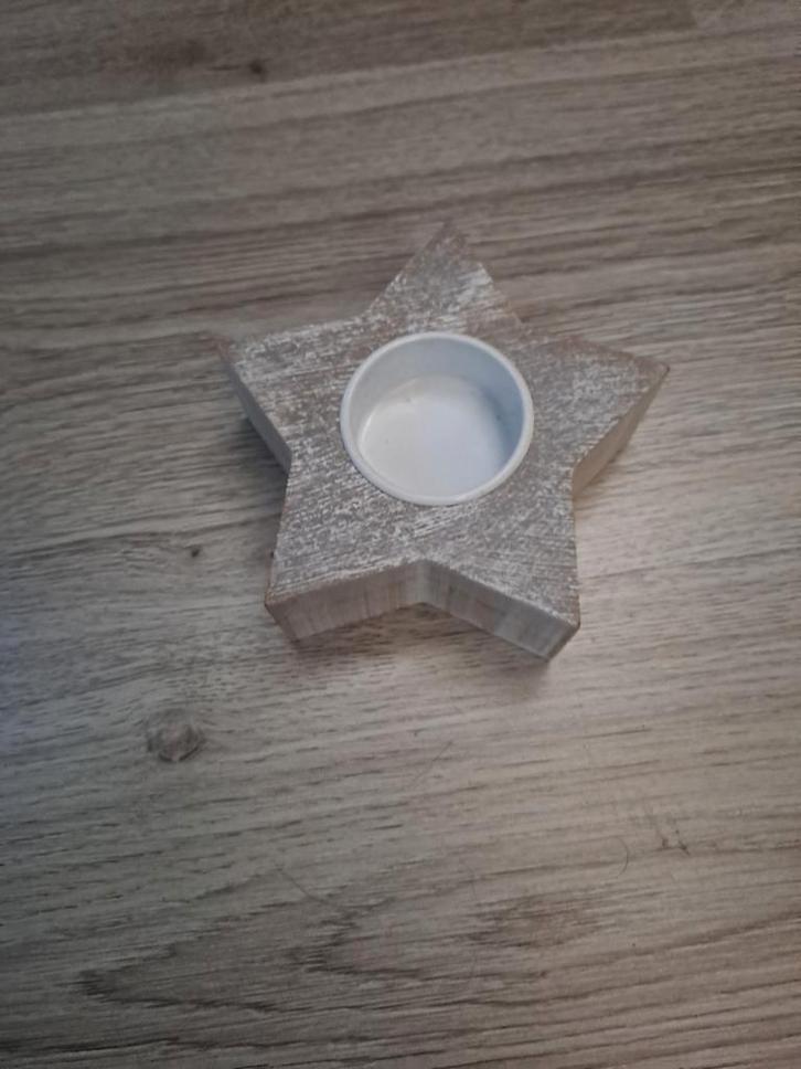 Leuke theelichthouder in stervorm hout kerstdecoratie, Huis en Inrichting, Woonaccessoires | Kandelaars en Kaarsen, Nieuw, Kandelaar