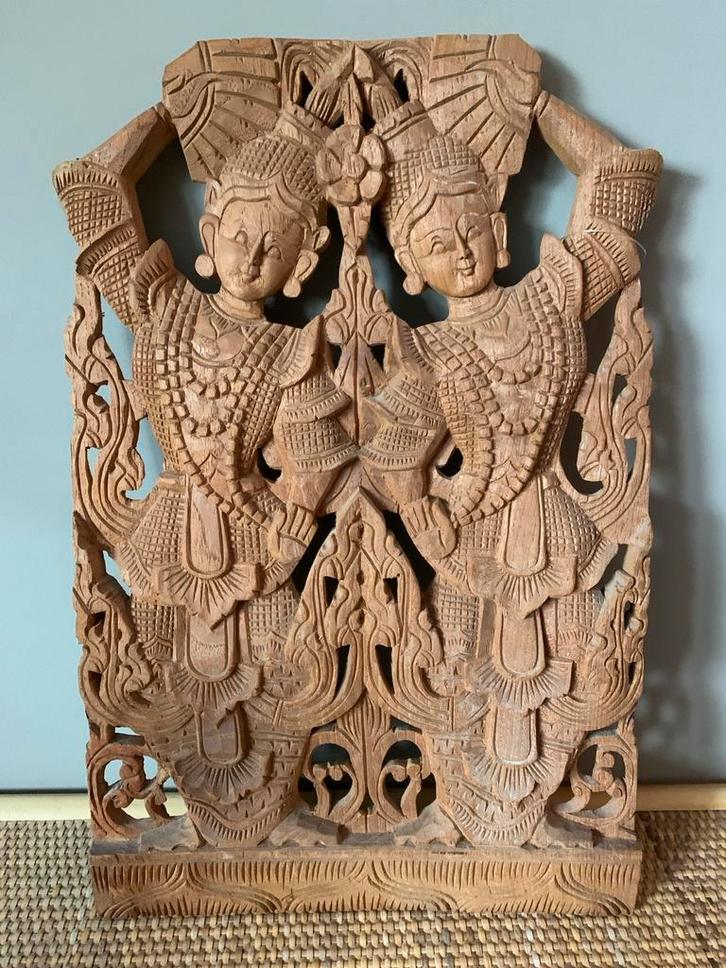 Thais Houten Wandpaneel, Antiek en Kunst, Kunst | Beelden en Houtsnijwerken, Ophalen of Verzenden