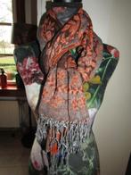 E868 Pashmina nieuw roze aubergine franje, Verzenden, Nieuw, Pashmina