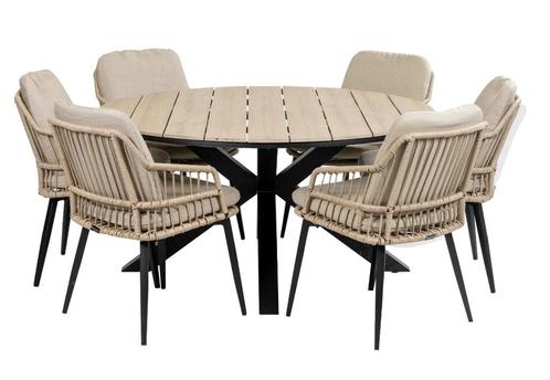 Isabel diningset, wood, 150øcm gemaakt van polywood, Tuin en Terras, Tuinsets en Loungesets, Nieuw, Tuinset, Aluminium, 6 zitplaatsen
