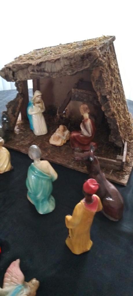 Prachtige, oude Kerstgroep, met kribbe, zie foto's., Antiek en Kunst, Antiek | Religie, Ophalen of Verzenden