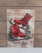 Vintage look kerst-kaart paar rode schaatsen, Ophalen of Verzenden, 1980 tot heden, Ongelopen, Feest(dag)