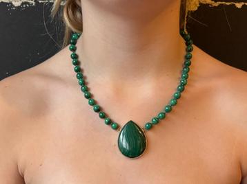 Malachiet kralen fraaie 14k gouden dames ketting vintage beschikbaar voor biedingen