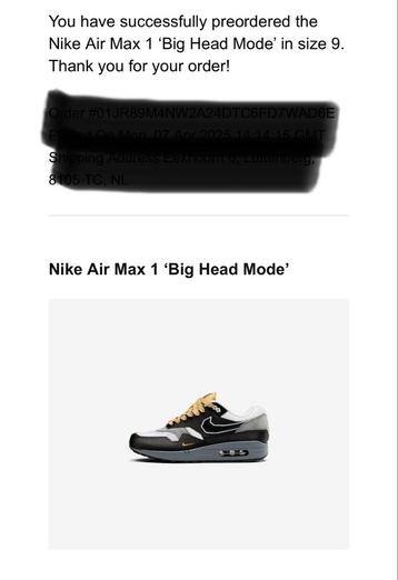 Nike Air Max 1 ‘Big Head Mode’ (42,5/42.5/US9) beschikbaar voor biedingen