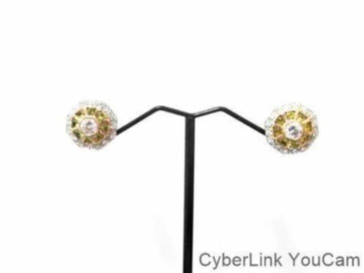 15034 18k Zeer Mooie Gouden Rozet Oorbellen Wit/lichtgroen, Sieraden, Tassen en Uiterlijk, Oorbellen, Zo goed als nieuw, Knopjes of Stekers