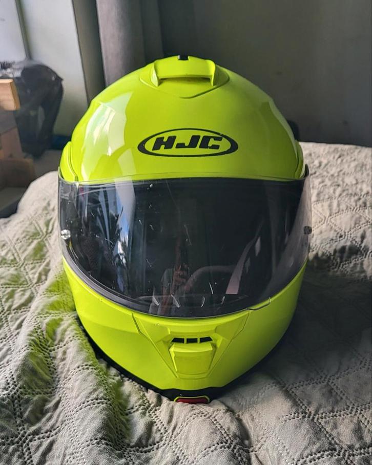 HJC systeem motorhelm Fluorescerend groen/geel, Motoren, Kleding | Motorhelmen, Dames, Heren, Systeemhelm, L, HJC, Tweedehands