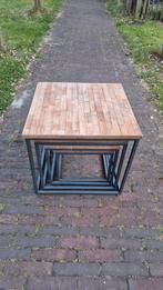 Set bijzettafels staal en hout, Huis en Inrichting, Tafels | Bijzettafels, Ophalen, Minder dan 45 cm, Minder dan 55 cm, Gebruikt