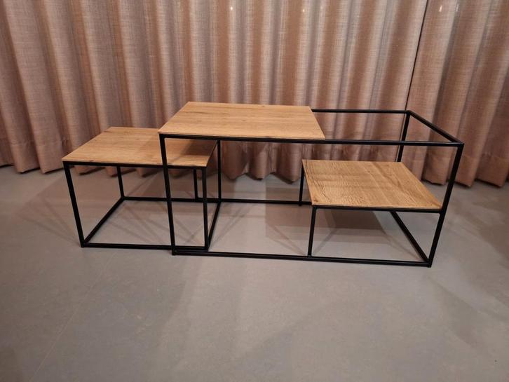 Salontafel/Koffietafel Zwart Staal & Teak Houtlook, Huis en Inrichting, Tafels | Salontafels, Zo goed als nieuw, Minder dan 50 cm