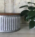 Zinken kuip gekarteld zinken trommel met houten deksel, Tuin en Terras, Bloembakken en Plantenbakken, Gebruikt, Minder dan 30 cm