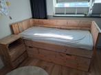 Steigerhouten bed met logeerlade en nachtkastje, Ophalen, 90 cm, Eenpersoons, Bruin