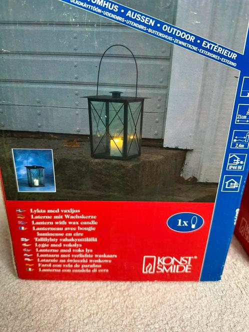 Lantaarn met verlichte waskaars 2 stuks, Tuin en Terras, Buitenverlichting, Nieuw, Minder dan 50 watt, Netvoeding, Ophalen of Verzenden