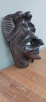 HOUTEN INCA MAYA AZTEC WARRIOR MASKER MET 2 VOGELS, Antiek en Kunst, Kunst | Niet-Westerse kunst, Ophalen of Verzenden