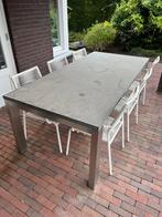Hardstenen tafel met RVS onderstel tuintafel belgische hards, Ophalen, Gebruikt, Rechthoekig, Rvs