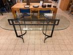 Glazen eettafel met metalen onderstel, Ophalen, Gebruikt, 100 tot 150 cm, Kringloop