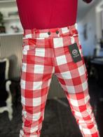 Nieuwe, rode witte, leren broek Riegillio flanel print W30, Maat 48/50 (M), Nieuw, Ophalen of Verzenden, Riegillio