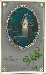 Antiek*Gelukkig Nieuwjaar*Kerk in Passe partout*Klavertje 4, Ophalen of Verzenden, Voor 1920, Gelopen, Feest(dag)