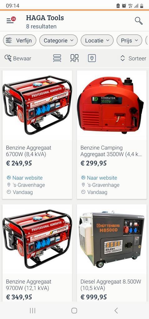Benzine Aggregaat 6700W (8,4 kVA) pas op!!!!!!! Haga Tools, Tuin en Terras, Hand-tuingereedschap, Ophalen of Verzenden