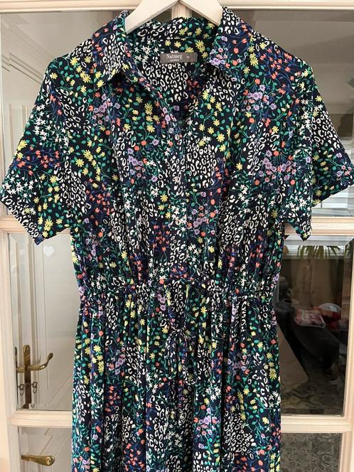 🌺Zomer jurk mt 44 L donkerblauw/multi bloemen/insteekzakjes, Kleding | Dames, Jurken, Zo goed als nieuw, Maat 42/44 (L), Blauw